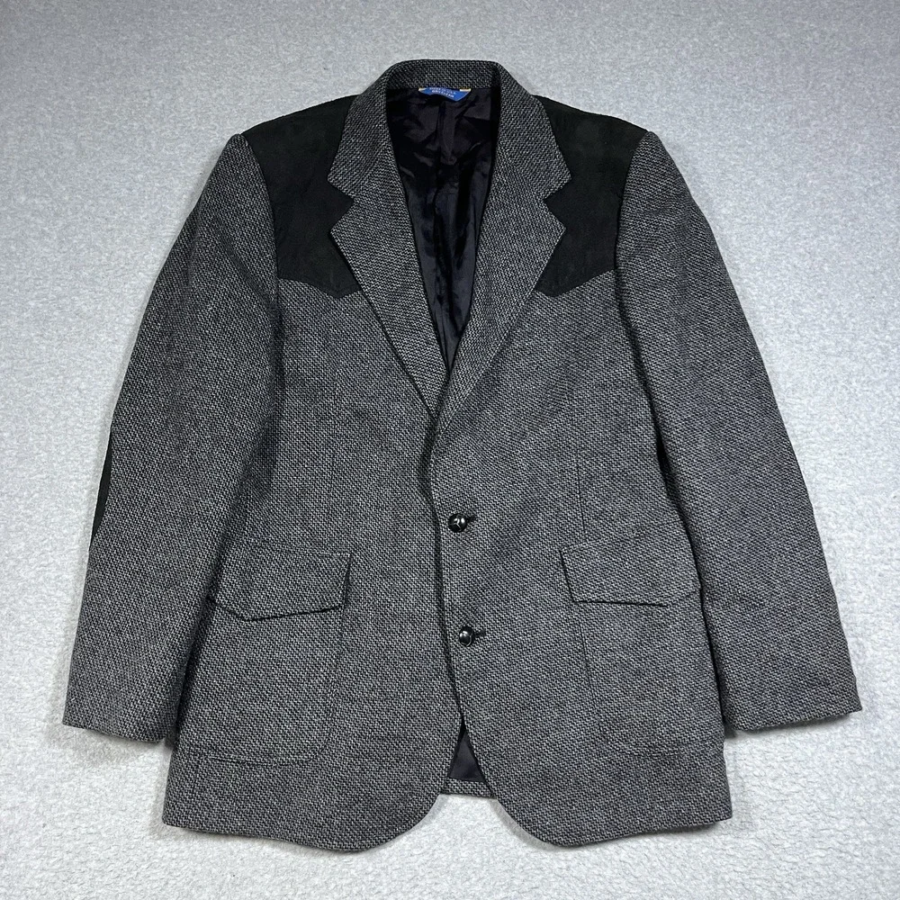 Vintage Pendleton Blazer Mens 42 Long Gray Button Micro Herringbone Wool Suede